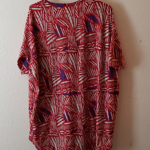 LuLaRoe Irma Tunic with Red and Grey Palms Leaves with Blue Accent Size M - Picture 5 of 8